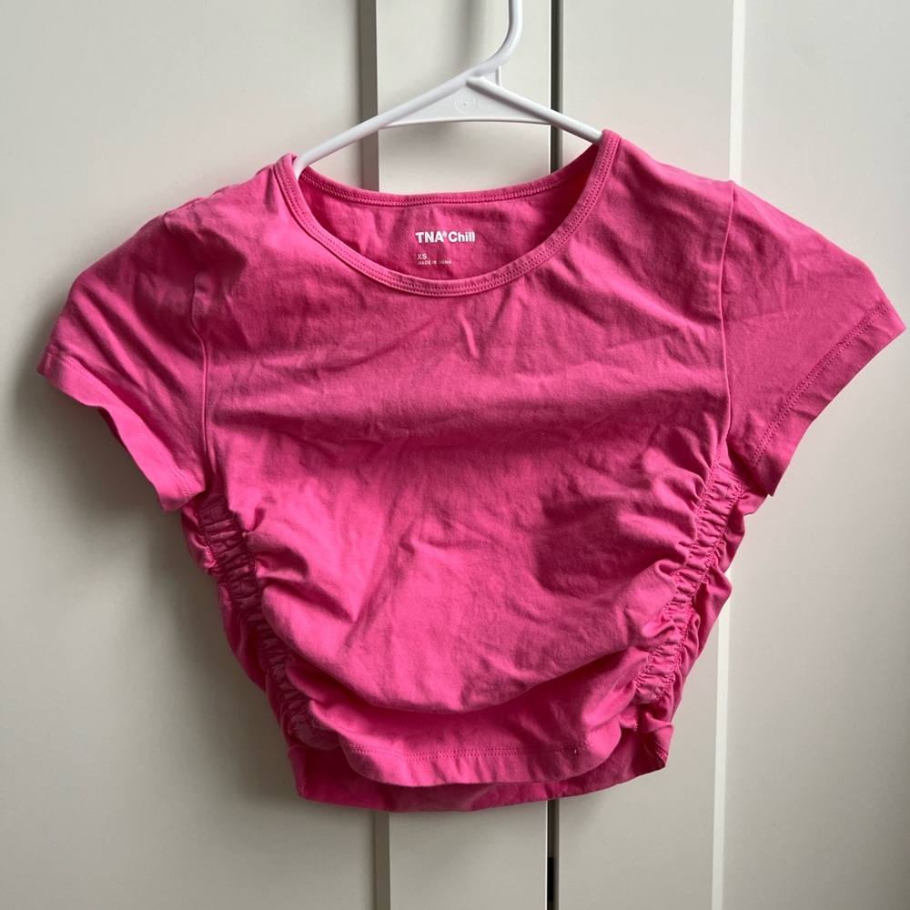 Aritzia TNA Cotton Rouched Baby Tee Cotton Athletic T Shirt Cropped Tee XS